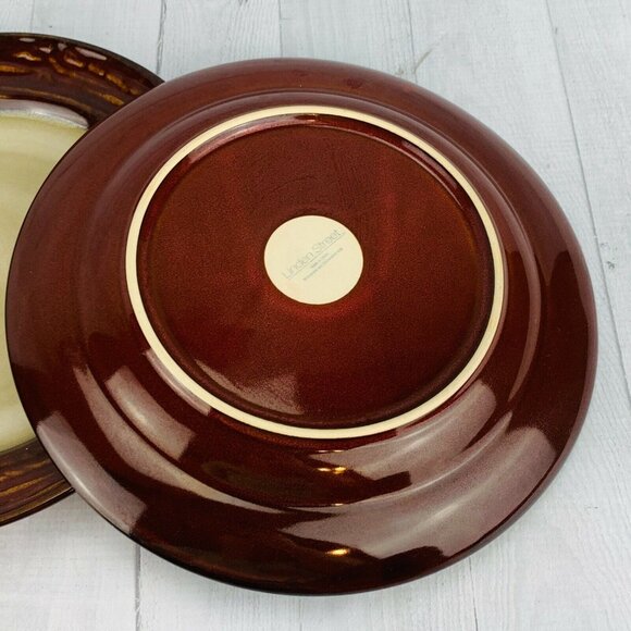 Linden Street WILLOW LANE RUST Embossed Rim Round Stoneware Dinner Plates Set 4 - Picture 7 of 11